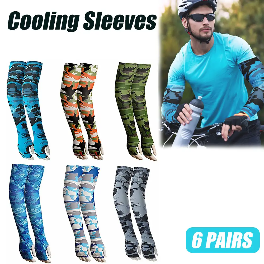 Sun Protection Arm Sleeves With Thumb Holes, Silk Cooling Sleeves Protective, Fingerless Gloves Unisex Arm Covers Ice Non-Slip Arm Sleeves for Outdoor