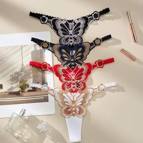 Dorsu 4/5Pack High Elasticity Thongs, Panties, Stretchable Panties, Underwear, Butterfly Embroidery Design, Comfortable Fitted Fabric, All-Seasons Wear, Romantic & Elegant, Lingerie, Elegant Soft Panty