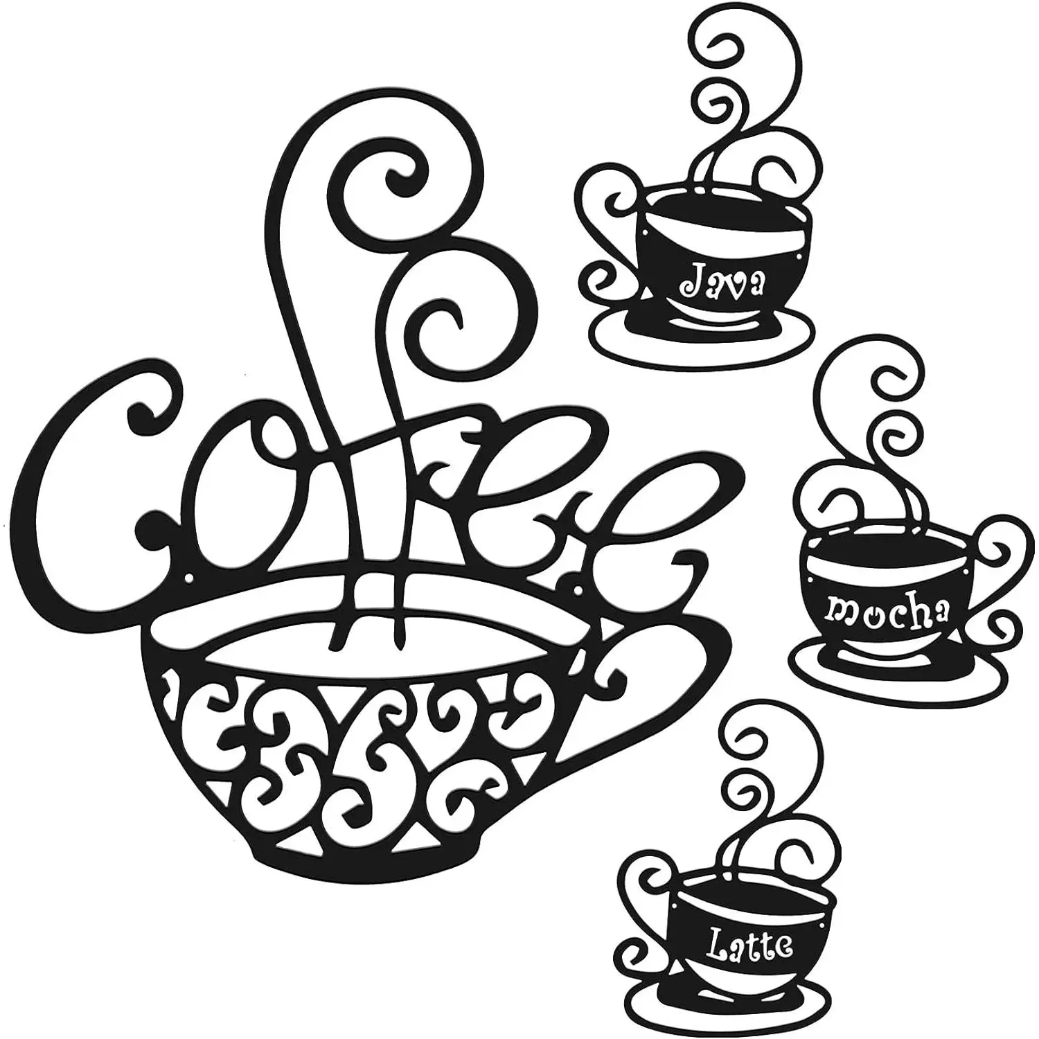 4 count Metal Coffee Cup Wall Decor Coffee Bar Decor Cafe Themed Wall Art Decoration  Cup Signs for Kitchen Decorations Shop Restaurant Lounge Decorations(Black)