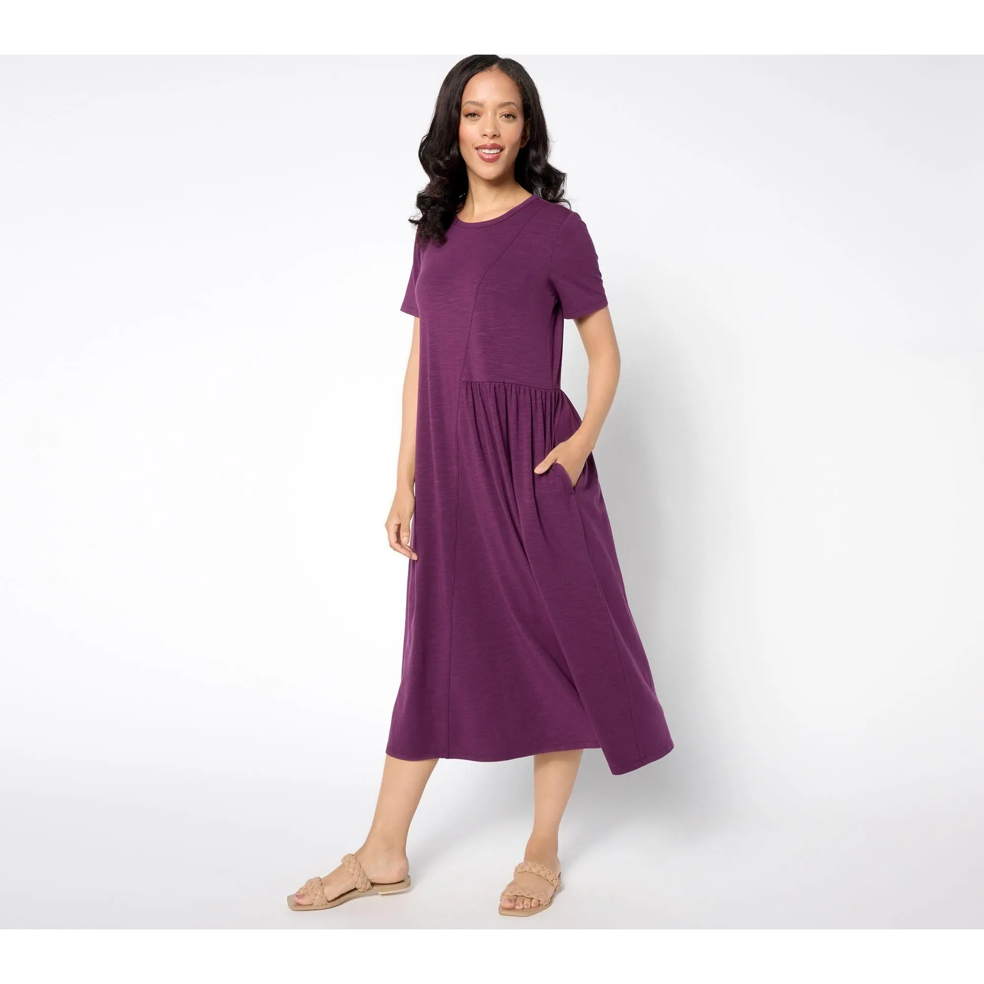 Joan Rivers Petite Cotton Modal Midi Dress with Pockets