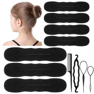 11Pcs Hair Bun Maker Kit, (3 Large, 4 Small) Soft Foam Sponge Buns with 3Pcs Twist Hair Tool and Comb, Reusable Flexible Hair Bun Donut for Women Updos, Ballet Buns, Waves Style