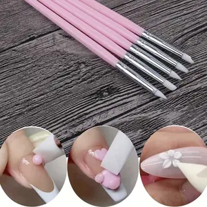 5pcs silicone nail art brushes - Precisely engraved and textured tools with ergonomic handles, made of durable ABS plastic, suitable for DIY nail art and styling, nail art supplies, nail art tools