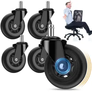 Office Chair Wheels, Outstanding Replacement Roller  Wheels for Office Gaming Desk Chairs - 3 Inch Caster Wheel Set of 5 Heady Duty Safe for Hardwood Floors and Carpet, Smooth & Quiet - Black