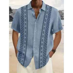2026 Latest Men's Vintage Geometric Ethnic Pattern Button Shirts, Lapel Hawaiian Summer Clothings for Party Holiday