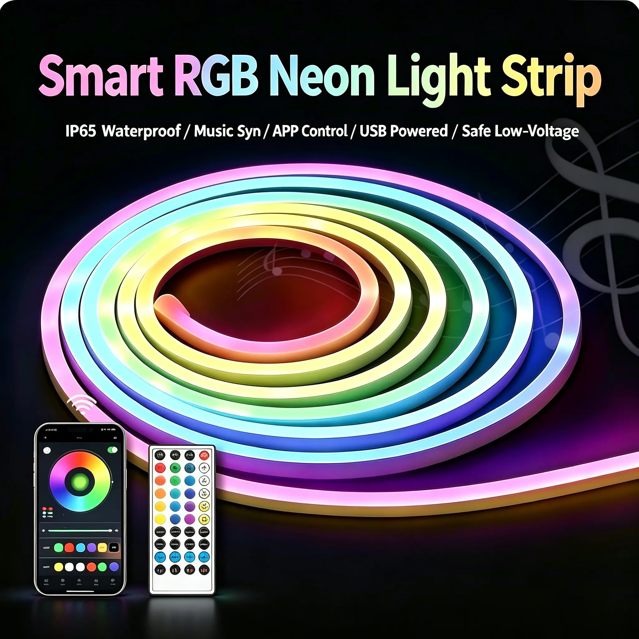 ARTBLEPRO 24V RGB LED Neon Strip Lights, IP65 Waterproof Flexible Rope with Remote & APP Control, Multicolor LED Lighting for Bedroom Christmas Decor, Led Atmosphere Lights