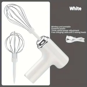 Portable Cordless Hand Mixer - 3 Speed Modes, 2 Detachable Whisks - Durable Wireless Kitchen Appliance for Mixing Dough, Cakes, Eggs, Pretzels - Ideal for Home Use high-power cooking tool