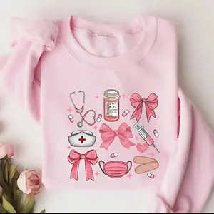Coquette Nurse Sweatshirt, Pink Bow Nurse Sweatshirt, Softcore Nurse Graduation, Girly Nurse Birthday Gift, New Nurse Sweatshirt
