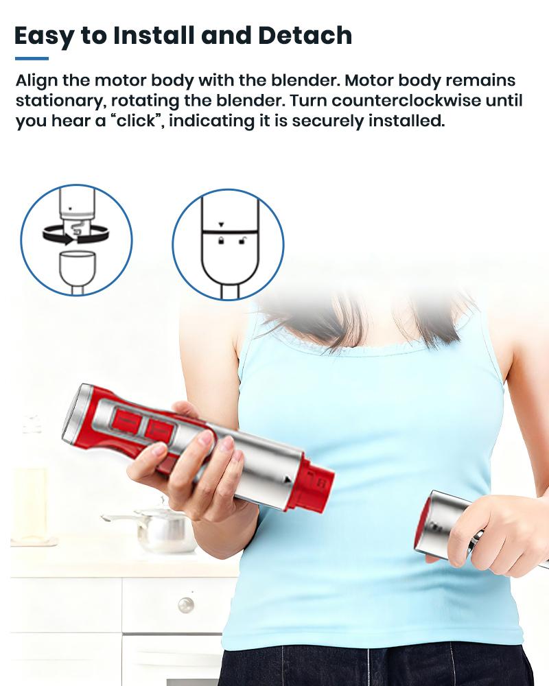 ODIFORGO Red 4-in-1 Immersion Hand Blender, 8-Speed Stick Blender with Whisk, Chopper, Beaker, Stainless Steel Blade for Smoothies, Soup, Everyday Mixing, Immersion Blender