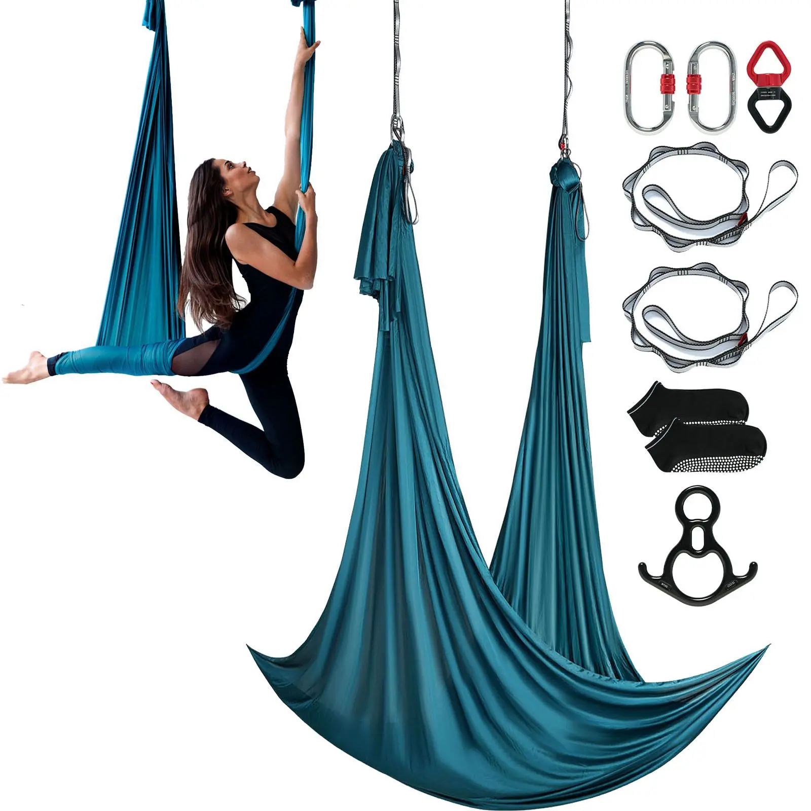 Aerial silk and yoga swing, nylon fabric aerial yoga hammock kit, complete set of rigging hardware and easy setup guide, suitable for all levels of fitness with anti gravity flight