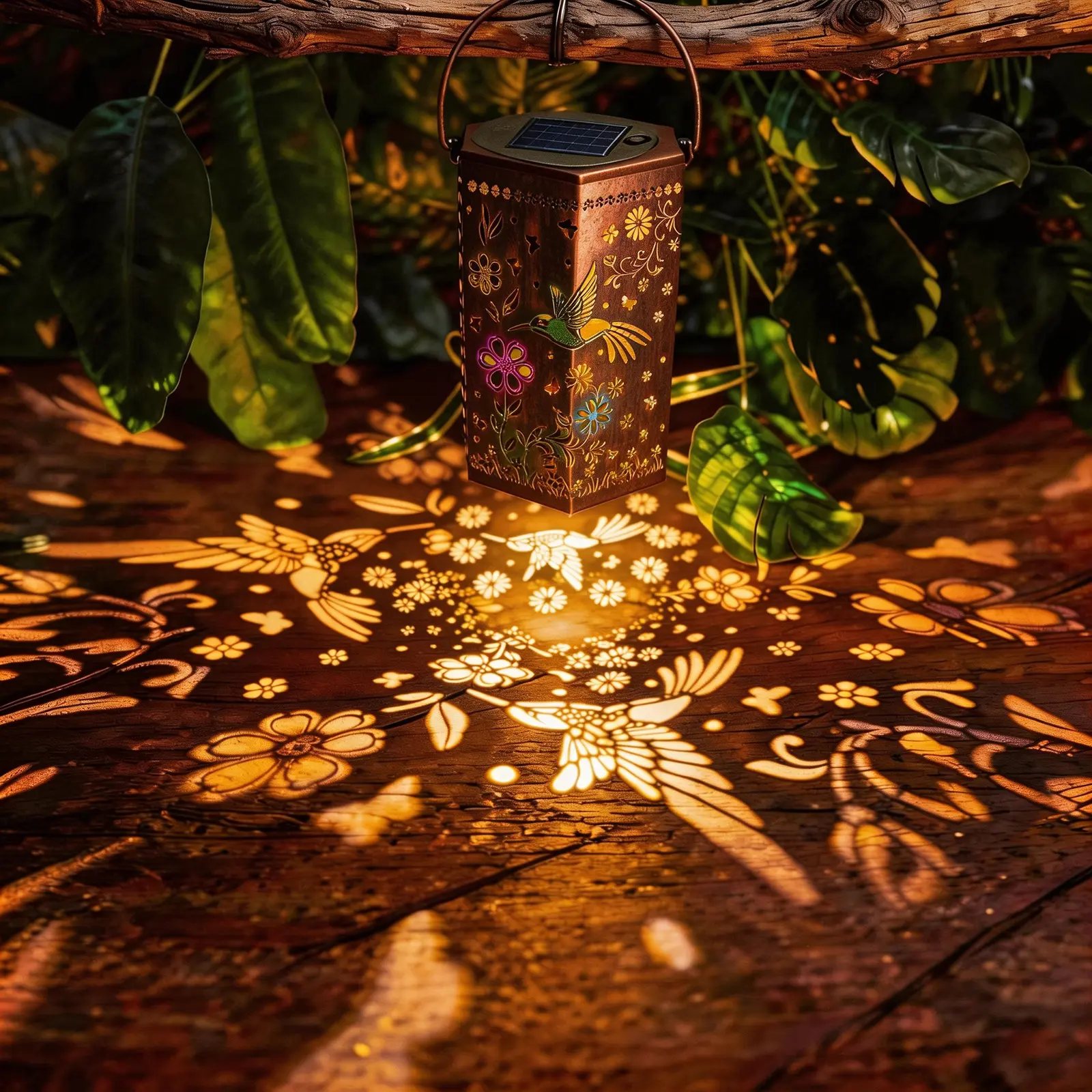 garden decor solar light outdoor / waterproof solar light / solar garden light- Rectangle Hanging Light with Metal Cutout Hollow Design - Waterproof Garden Decor for Patio Pathway Fence - Auto On/Off Night Lamp for Yard Gifts  - IP67 LED