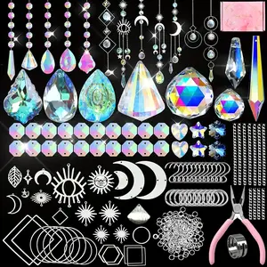 Crystal Suncatcher Kit, Hanging Chandelier Crystals Prisms Parts, Rainbow Maker Pendants for Stained Glass Window Hanging, Wind Chimes