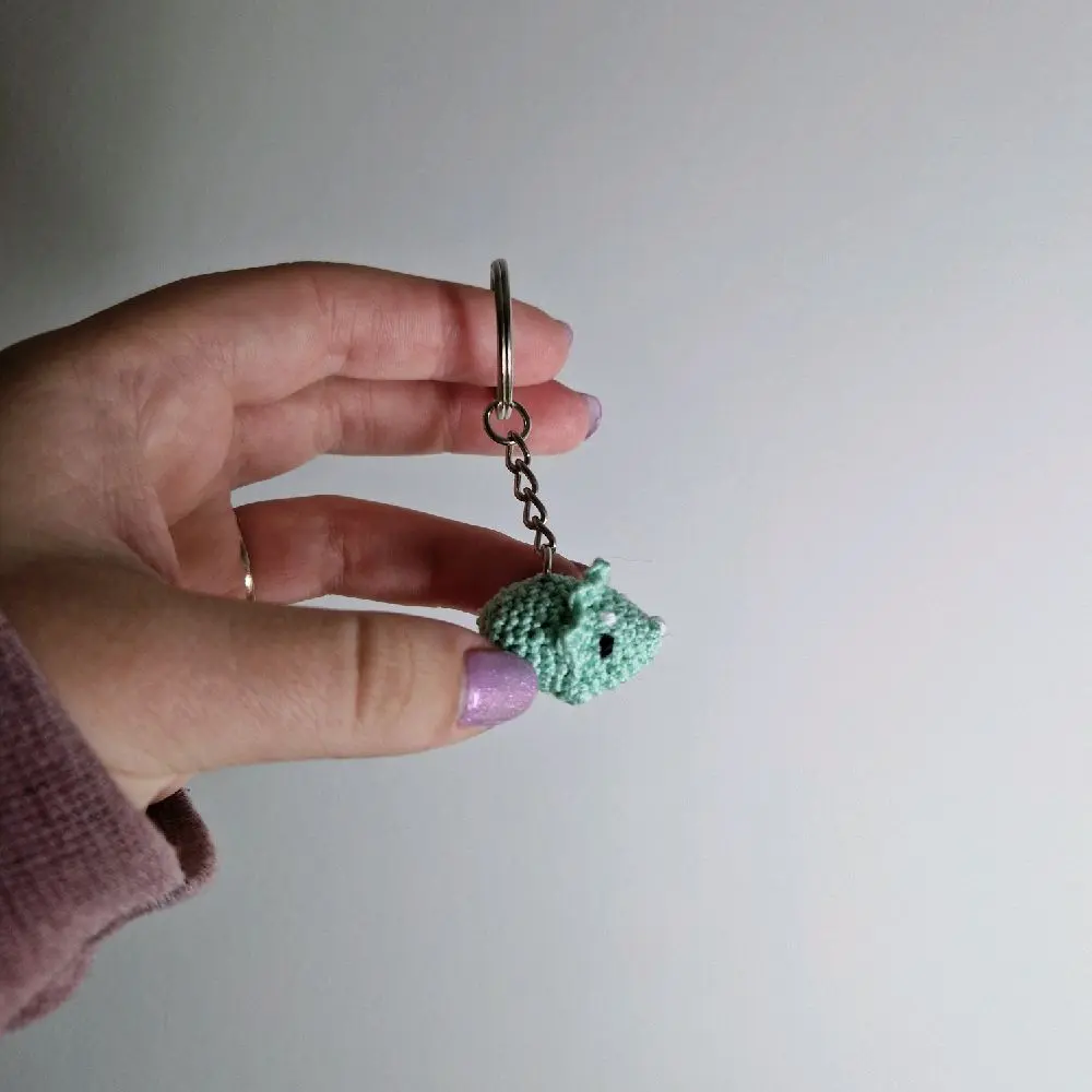 Handmade plushie triceratops dinosaur light green crochet amigurumi - microcrochet keyring