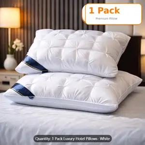 Luxury 5-Star Hotel Quality Pillow - Deep Sleep Neck Support, No Collapse All-Season Use, Machine Washable White Satin, Soft Polyester Fiber, Zipper Closure, Modern Design for Home & Hotel Use, Hotel Pillow, Sleek Pillow, Durable Pillow