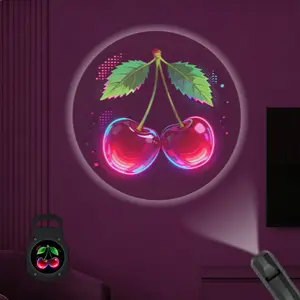 2D Flat, 1 pc, Neon Glowing Cherry Pattern, Portable LED Pattern Projector Light, USB Interface, 360° Rotation, Suitable for Retro Parties & Sweet Themed Events, Ideal for Kitchen & Bedroom, A Perfect Gift for Sweet Tooth Friends & Retro Style Lovers