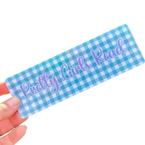 Pretty Girls Read Checkered Pattern Laminated Holographic Bookmarks
