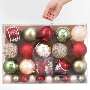Christmas Tree Ornaments Set,42 Pack Burgundy Green Champagne Shatterproof Plastic Hanging Christmas Tree Ornament for Christmas Tree Xmas Holiday Party Indoor Home Decor