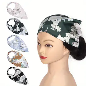 5Pcs/Pack Spring and Summer New Beach Vacation Elastic Women's Satin Triangular Scarf Hair Accessory Retro Pattern Beach Play Women's Headband Set