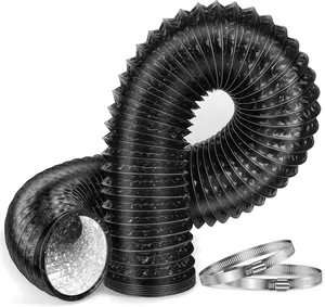 4-Inch 6.55-Feet Long（200cm）Dryer Vent Hose, Thickened aluminium foil flexible aluminium ducting with 2 hose clamps for HVAC, grow tents, kitchen fresh air and exhaust air, bathroom exhaust.