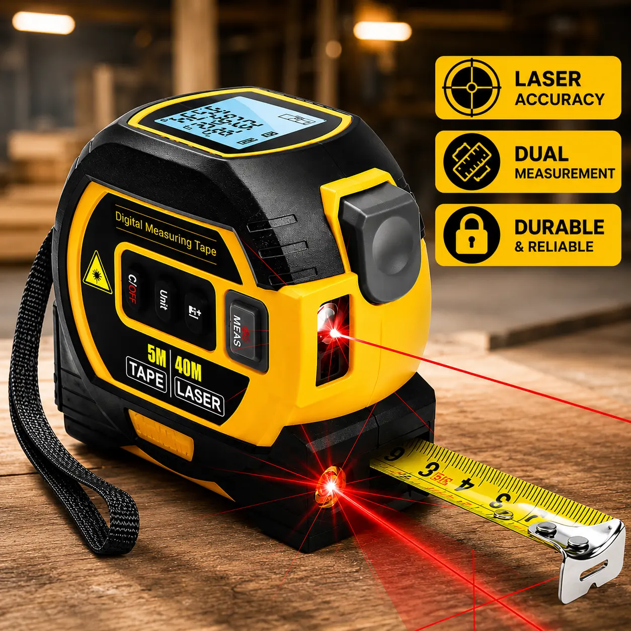 3-in-1 Digital Laser Tape Measure, 131FT Laser Distance Meter with 16FT Self-Locking Steel Tape, LCD Display High Precision Measuring Tool for Construction, Home Improvement & DIY  Product Description