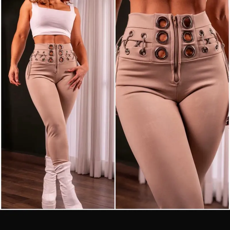 Women's High-Waist Leggings, Comfortable Stylish Clothes in Colombian Supplex Stretch Fabric with Abdominal Support, Cute Grommet Zip for Holiday Outfits, Highwaist, Zipper, Bottoms