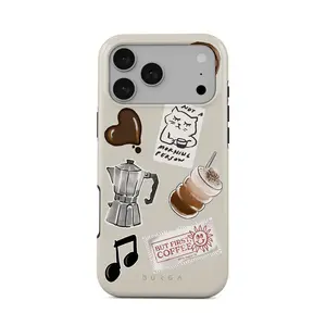 Burga Coffee Lover Phone Case for iPhone 17 16 15 14 13 12 11 Pro Max & Samsung Galaxy S21 S22 S23 S24 S25 S26, Cute Coffee Sticker Collage Tough Protective Cover, Neutral Aesthetic Phone Case