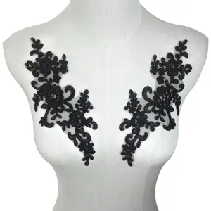 1 Pair Black Sequin Lace Flower Embroidery Applique Patch for DIY Sewing Dance Costumes Wedding Crafts Decoration