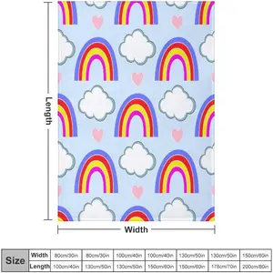 Cartoon Rainbow Blanket, Hand Drawn Cute Colorful Summer Rainbows Clouds Blanket, Super Soft Flannel Throw Blanket for Bed Sofa (330GSM Flannel) 50"x70"in