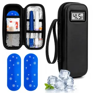 Insulin Travel Cooler with LCD Temperature Display-Portable Diabetic Medication Case, Keeps 6-8 Hours Coldfor Pens & Vials, Includes 1 Cooler & 2 lce Packs (NoMedication Included)