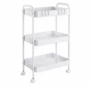 3-Tier Rolling Storage Cart, Mobile Shelving Unit with Wheels, Practical Storage Cart for Kitchen, Bathroom, Laundry Room, Bedroom, and Various Settings
