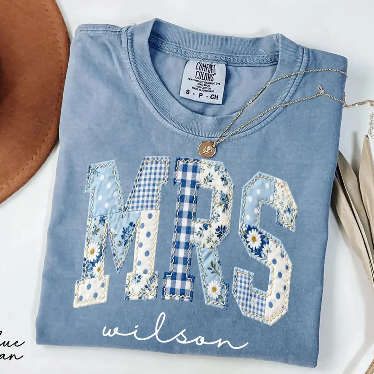 Custom Mrs Shirt, Faux Patchwork Chinoiserie Bride Tee, Personalized Engagement Bride to Be Gift, Bridal Shower