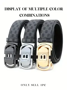 New Hollow Out B Letter Alloy Automatic Buckle Belt, Business Men's Pants Waistband, Retro Plaid Fashion Casual Belt, Fashionable Plaid Belt