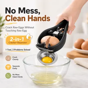 Egg Cracker with Yolk Separator, One-Handed Lever Tool — No Mess, Zero Shell Fragments | 2-in-1 Baking Kitchen Gadget