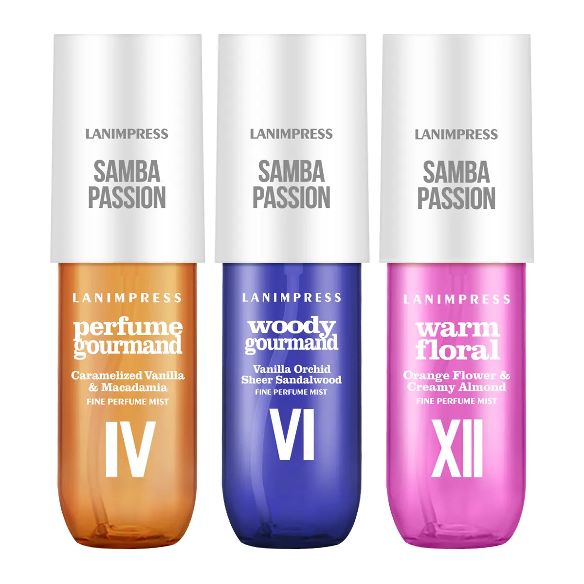 Lanimpress 3 Different Types Fragrance spray, 3.0 FL.OZ Fine Samba Passion Perfume Mist, Long Lasting Scent & Natural Ingredient, Travel Size Amber Vanilla