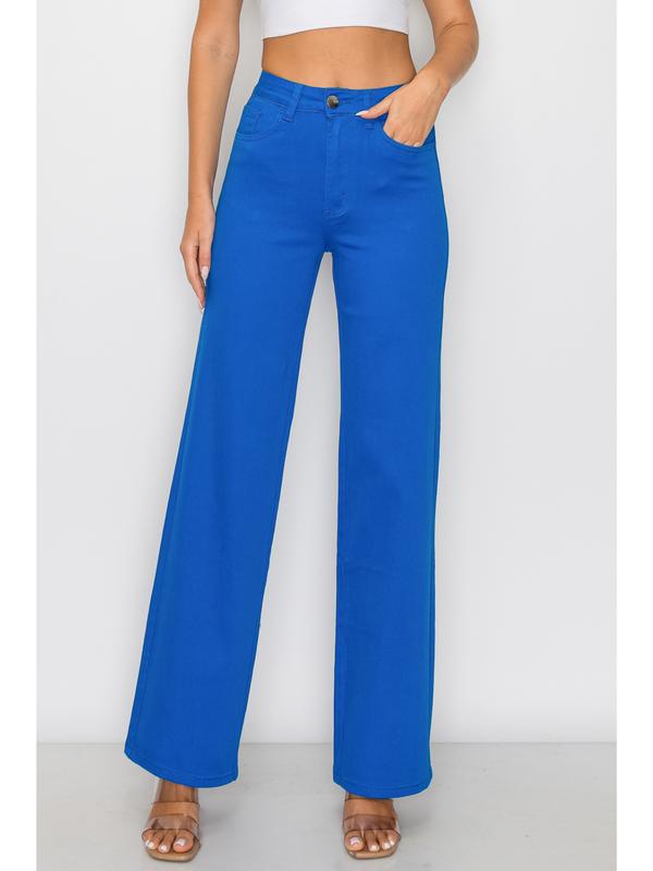 Emma - Hight Waisted Stretchy Colored Wide Leg Denim Twill - Lover Brand Fashion Fabric Fit Jean Womenswear Bottom Button Casual Comfort Basic