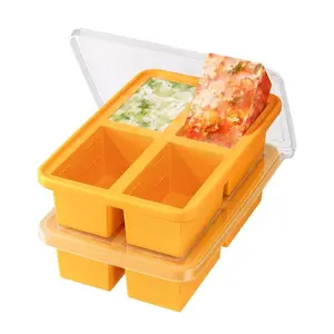 Silicone Freezer Trays with Lid 2 Pack BPA Free Soup Freezer Molds for Kitchen Stainless Steel Cube Utensils