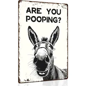 Funny "Are You Pooping" Donkey Metal Sign - Vintage Farmhouse Bathroom Decor | Humorous Gift for Donkey Lovers | 8x12 Inch Retro Plaque