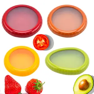 Set of 4 Reusable Fruit and Veggie Savers for Avocados, Tomatoes, Apples, Garlic, Onions, and More