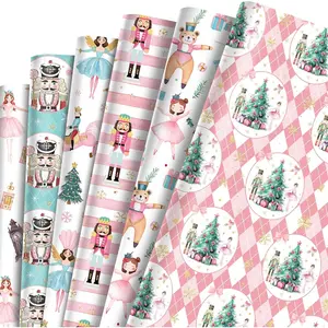 12 Sheets Nutcracker Wrapping Paper, 27x20 Inch Christmas Design with Ballerinas, Nutcracker Soldiers, Ballet, Bears, Snowflakes & Trees Wrapping Paper for Xmas Presents, Party Decor, Birthdays