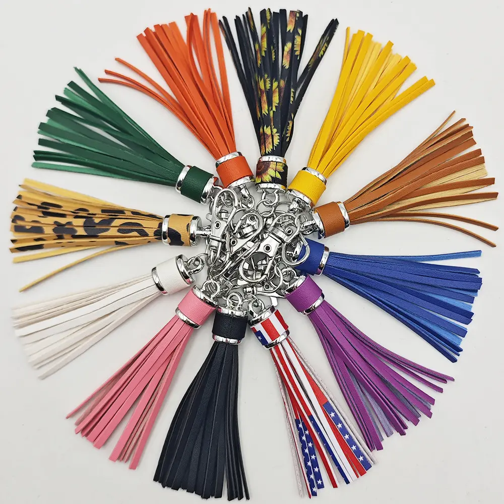 Women's Affordable Fashion 2Pcs PU Leather Tassel Keychain Charms - 13cm Polished Metal Anti-Rust Lobster Clasp, Crossbody Purse Bag Wallet Pendant Decorative Accessories, Anti-Rust Clip, Solid Colors, 9.5Cm/3.74In, Alloy