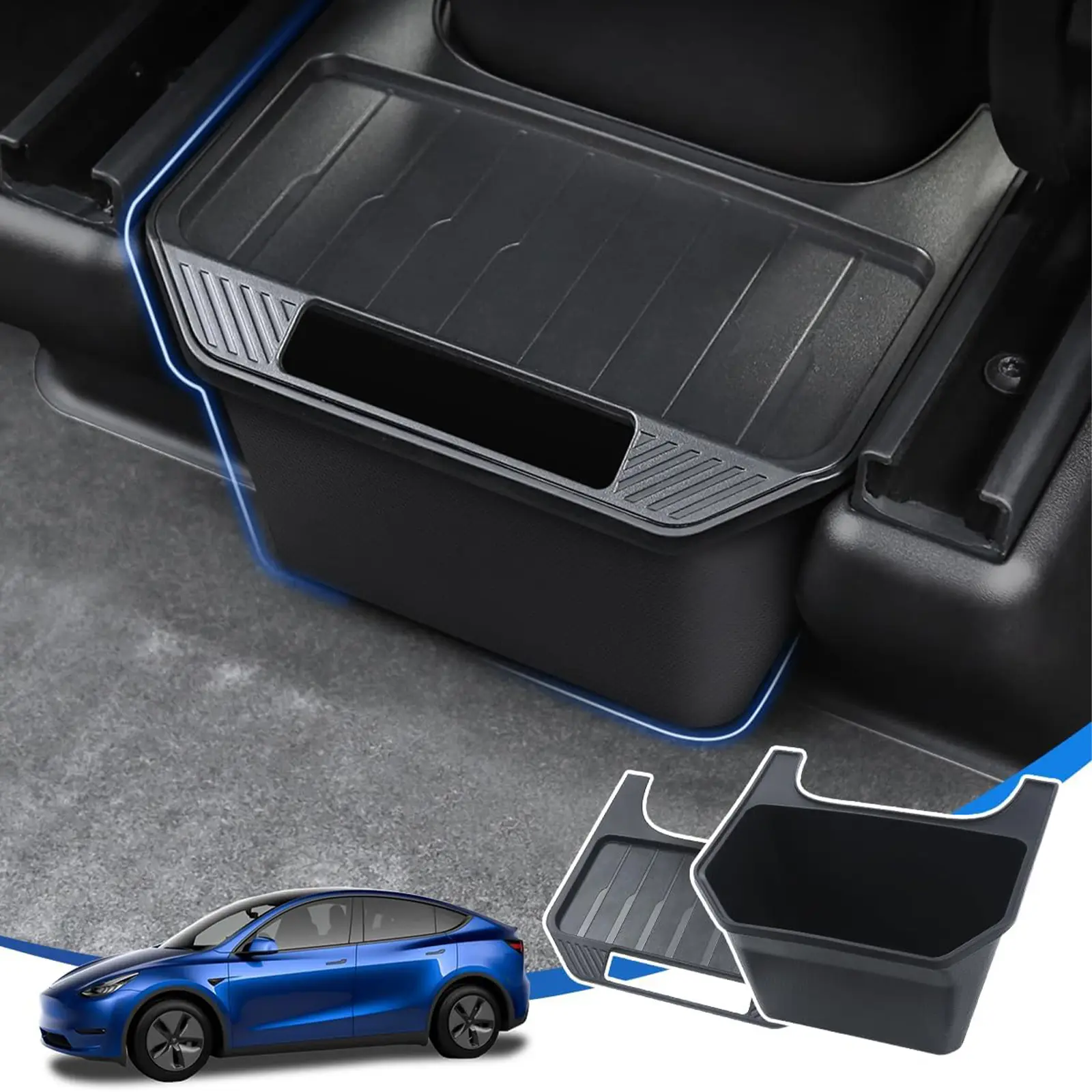 Trash Can Tesla Model Y 2020-2025 Accessories Rear Center Console Organizer Backseat Storage Box Under Seat Storage Tray Garbage Can Bin (Black)