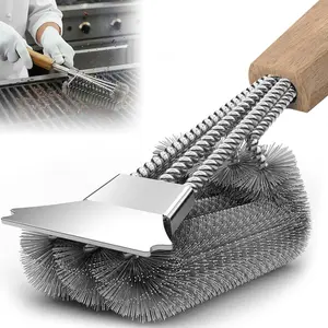 Adjustable Handle BBQ Brush and Scraper, Safe Outdoor Grill Cleaner, Deep Cleaning Tool for Gas/campfire Grills, Strong BBQ Accessories, Grilling Tools, Barbecue Utensils