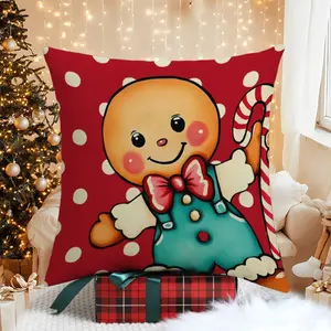 Christmas Themed Cushion Cover, 4 Counts/set Cute Gingerbread Man Print Cushion Cover without Filler, Square Pillow Cover for Home Living Room Bedroom Sofa Couch