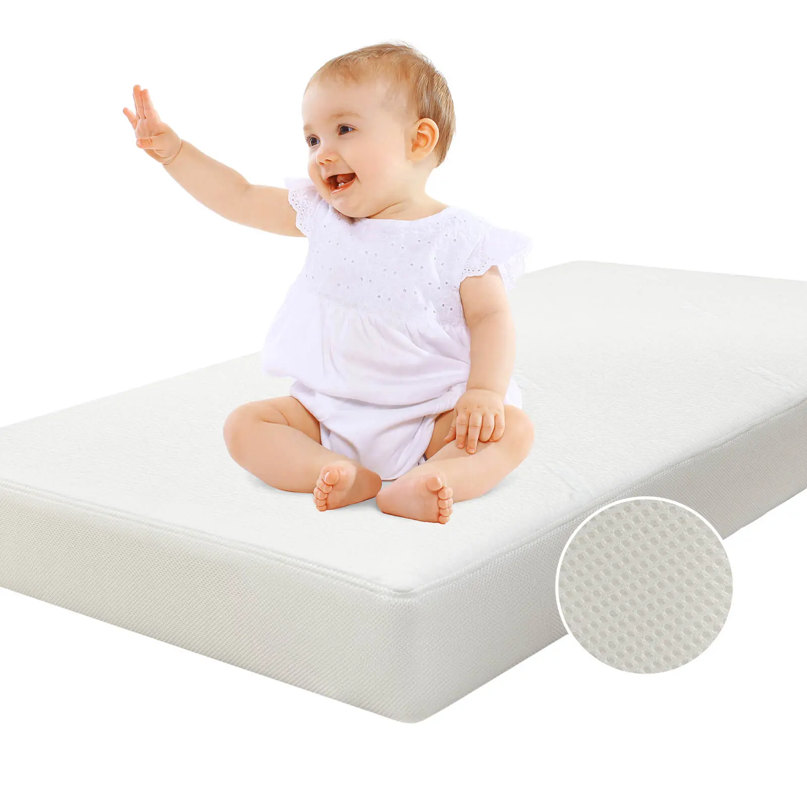 Babelio Cloud 2 Crib and Toddler Bed Mattress, Dual-Sided Odorless Memory Foam with Breathable Tencel Cover and Waterproof Liner, CertiPUR-US Certified, Soft Memory Foam, Ventilation Holes