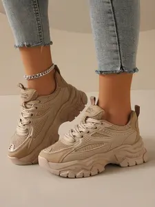 Women's Flat Casual Shoes, Thick Sole Dad Sneakers, Lightweight Casual Sneakers, Breathable Mesh Design, Sporty Fashion Footwear for Daily Wear