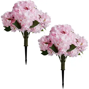 Artificial Hydrangea Flowers with Spikes, 2 Pack 20 Inch Tall Realistic Fake Hydrangea Silk Flowers for Office Home Party Wedding Outdoor Garden Patio Yard Planter Decor (Light Pink)