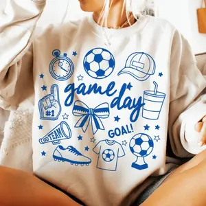 Soccer Doodles Sweatshirt, Game Day Shirt, Hand Drawn Doodle Design, Soccer Mom T-Shirt, Sport, Coquette, Transparent Background