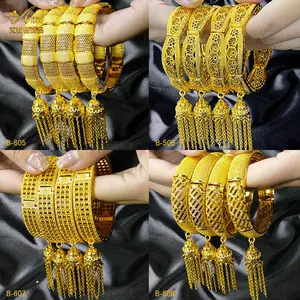 Luxury Tassel Dubai Gold Color Bangles For Women 24K Gold Plated Indian African Bracelets Charm Wedding Ethiopian Hand Jewelry