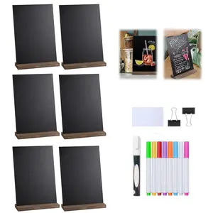 6Pcs Mini Tabletop Chalkboard Sign with Base Stand 6 X 9 Inch Vintage Wooden , Ideal for Table Numbers, Food Signs, Message Boards, Party Decorations, Event Supplies - Home Improvement