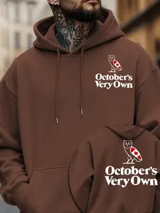 Men's Graphic Print Hoodie Fall/Winter New Style Trendy Creative 'OVO Canada Maple Leaf Owl' Print Drawstring Pocket Design Casual Sports Versatile Warm Pullover Hooded Sweatshirt Christmas Gift Multiple Color Options Machine Washable Everyday Wear