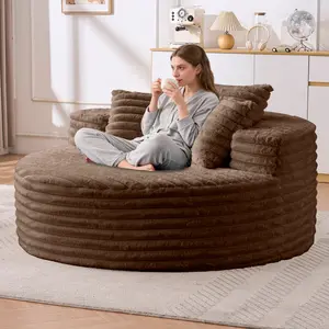 Simple round fabric single living room recliner, small apartment lounge chair, creamy style casual sofa chair